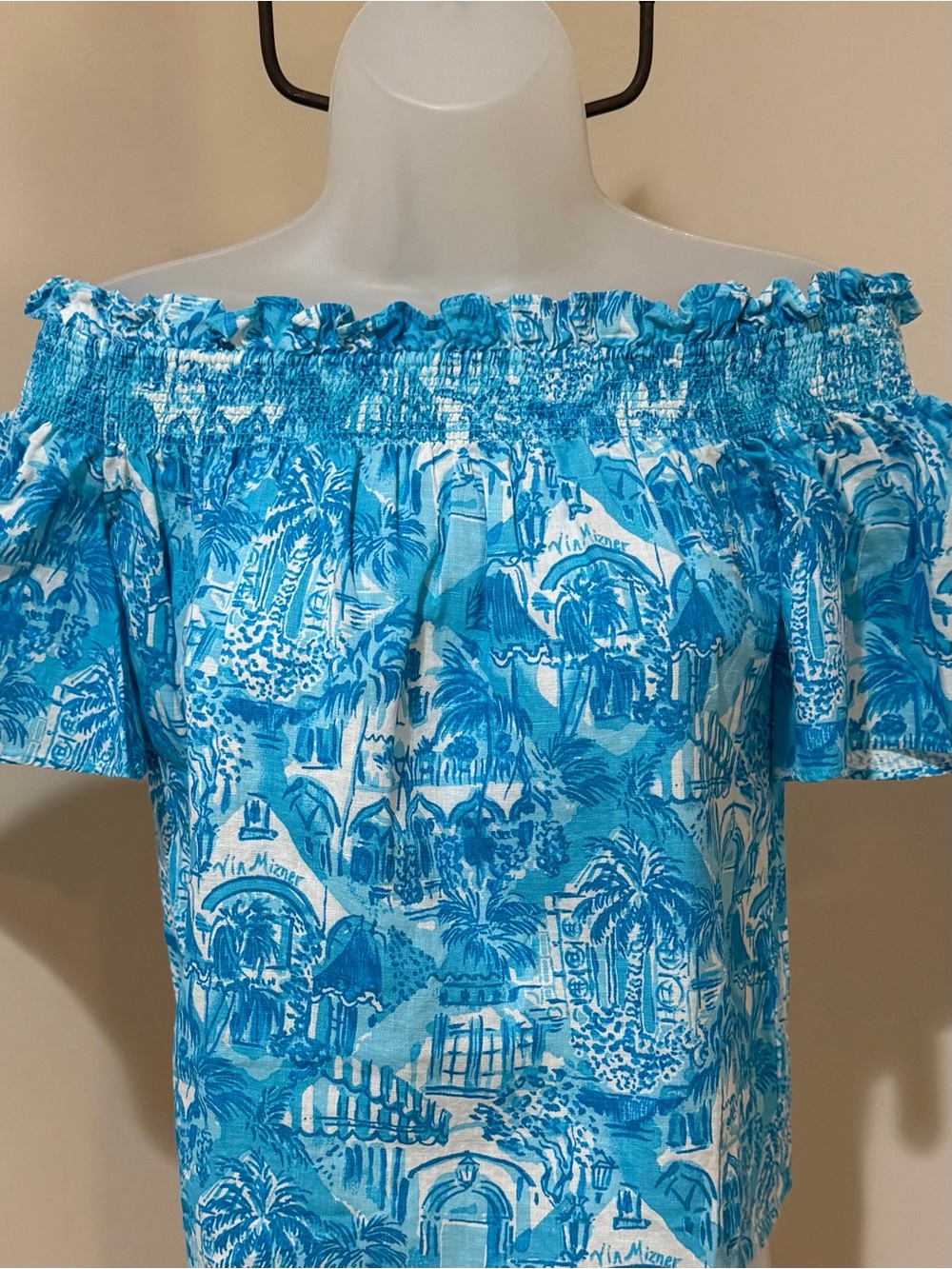 NEW Lilly Pulitzer Leanne Off Shoulder Linen Amalfi Blue Sunny State of Mind XXS - Picture 6 of 12